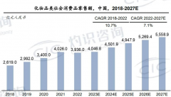 报告：2027年中国化妆品市场规模将增长到55